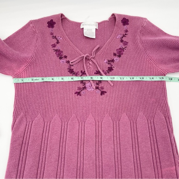 Vintage Y2K Worthington Knit Peasant Top Sweater Size Medium Mauve Fairycore - Picture 8 of 9